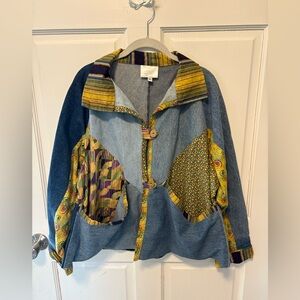 Nu Views vintage 90s blue denim jean patchwork bohemian jacket coat xl x-large